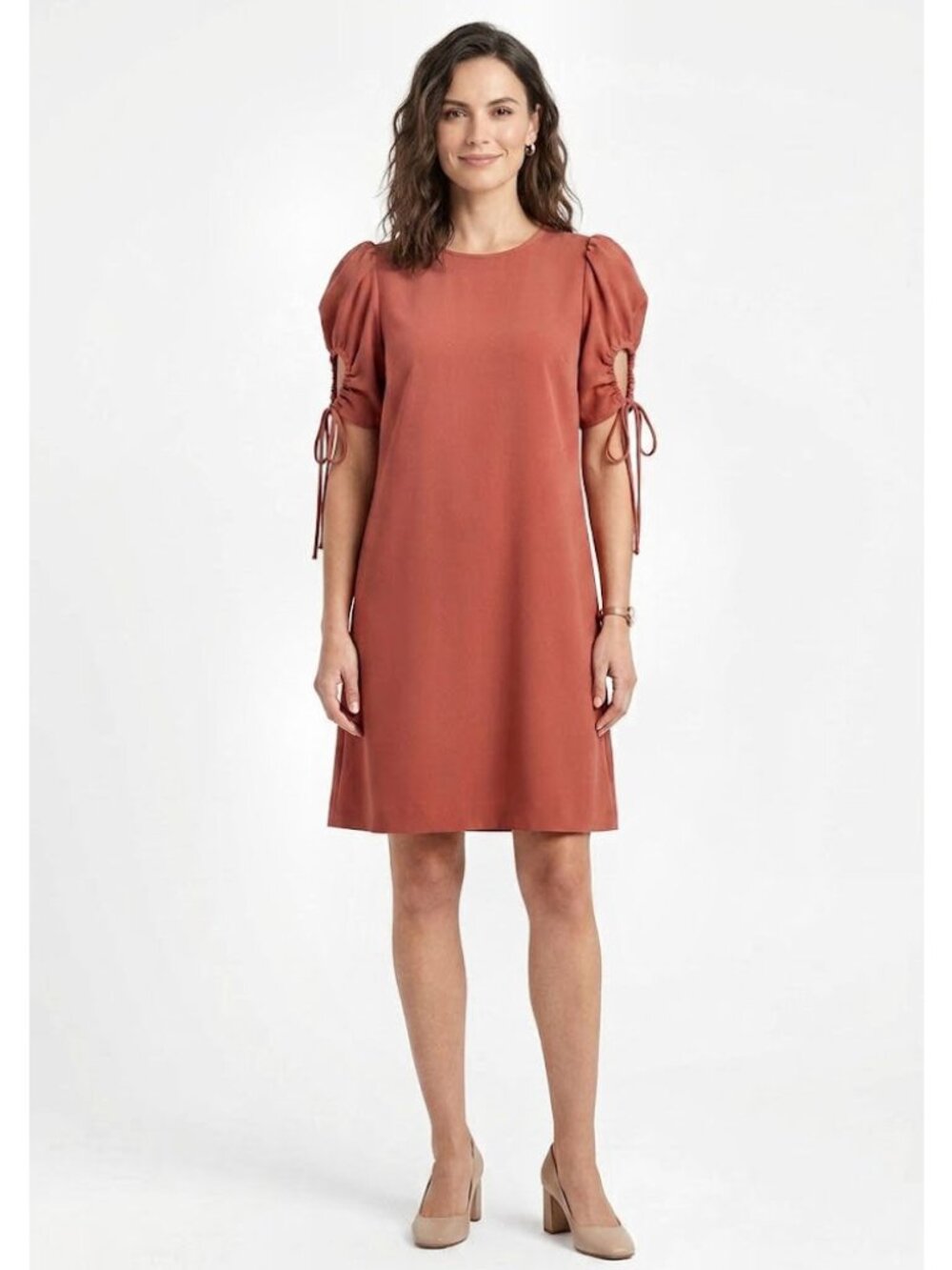 See By Chloe Puff Sleeve Drawstring Shift Dress Peppery Red Womens Size 4, 36 EU